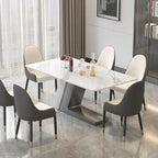 Modern Slate Kitchen Dining Table with White Rectangle Sintered Stone Top and Metal Legs -- 63/71/79