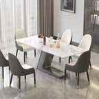 Modern Slate Kitchen Dining Table with White Rectangle Sintered Stone Top and Metal Legs -- 63/71/79