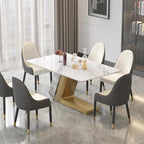 Modern Slate Kitchen Dining Table with White Rectangle Sintered Stone Top and Metal Legs -- 63/71/79
