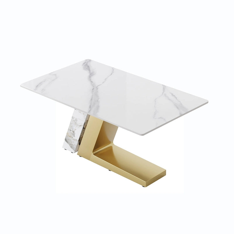 Modern Slate Kitchen Dining Table with White Rectangle Sintered Stone Top and Metal Legs -- 63/71/79