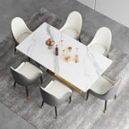 Modern Slate Kitchen Dining Table with White Rectangle Sintered Stone Top and Metal Legs -- 63/71/79