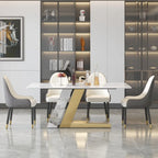 Modern Slate Kitchen Dining Table with White Rectangle Sintered Stone Top and Metal Legs -- 63/71/79