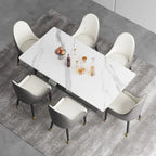 Modern Slate Kitchen Dining Table with White Rectangle Sintered Stone Top and Metal Legs -- 63/71/79