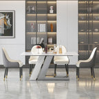 Modern Slate Kitchen Dining Table with White Rectangle Sintered Stone Top and Metal Legs -- 63/71/79