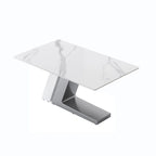 Modern Slate Kitchen Dining Table with White Rectangle Sintered Stone Top and Metal Legs -- 63/71/79