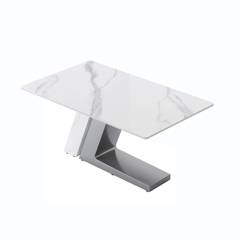 Modern Slate Kitchen Dining Table with White Rectangle Sintered Stone Top and Metal Legs -- 63/71/79