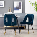Set of 2 Velvet Upholstered Dining Chair with Nailheads and Metal Legs