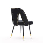 Set of 2 Velvet Upholstered Dining Chair with Nailheads and Metal Legs