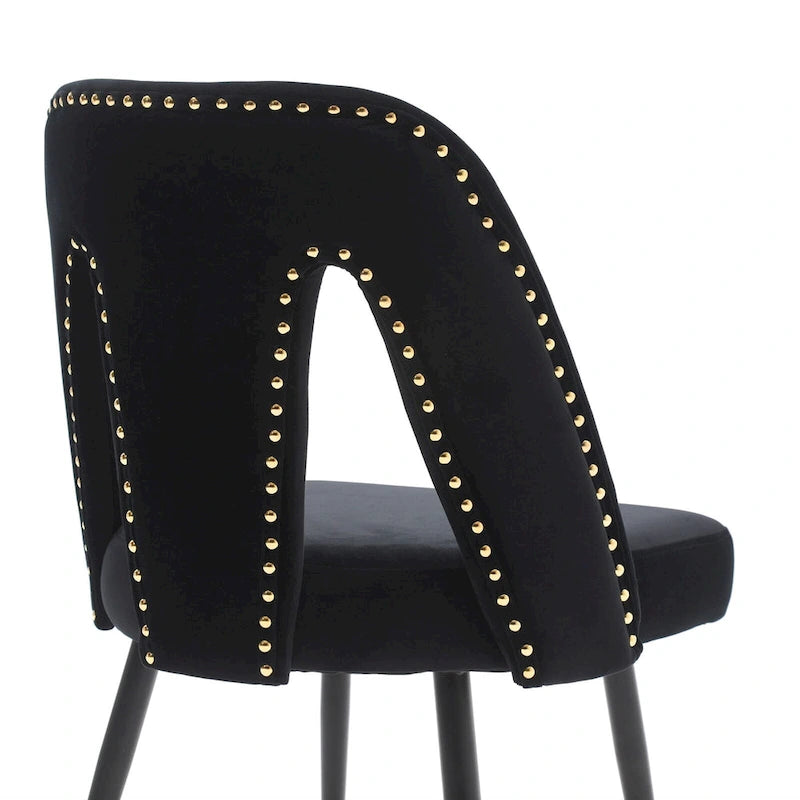 Set of 2 Velvet Upholstered Dining Chair with Nailheads and Metal Legs