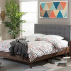 Carson Carrington Harjavalta Mid-century Grey Upholstered Walnut Wood Platform Bed