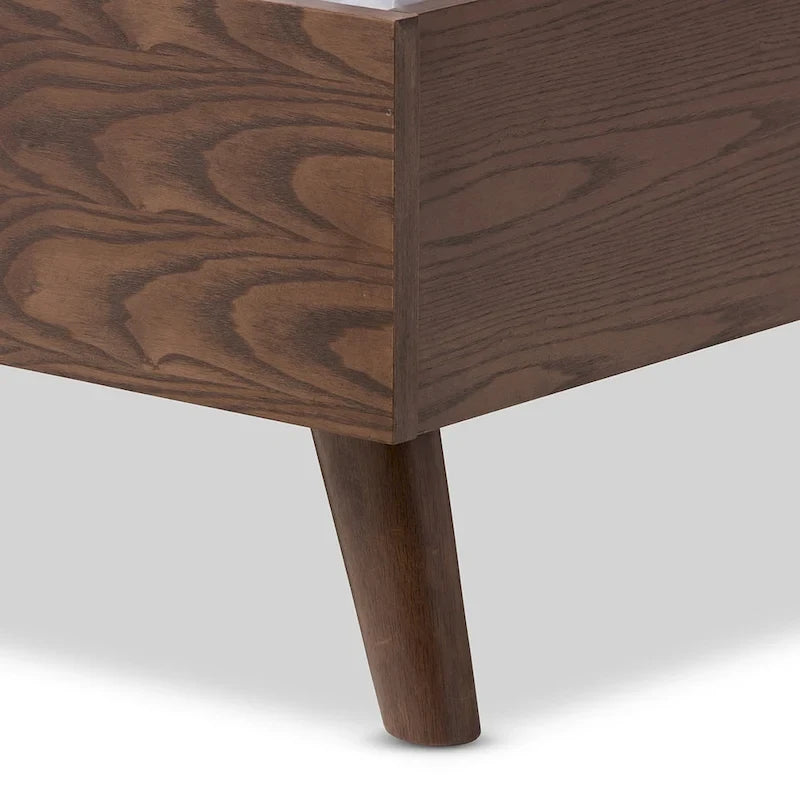 Carson Carrington Harjavalta Mid-century Grey Upholstered Walnut Wood Platform Bed