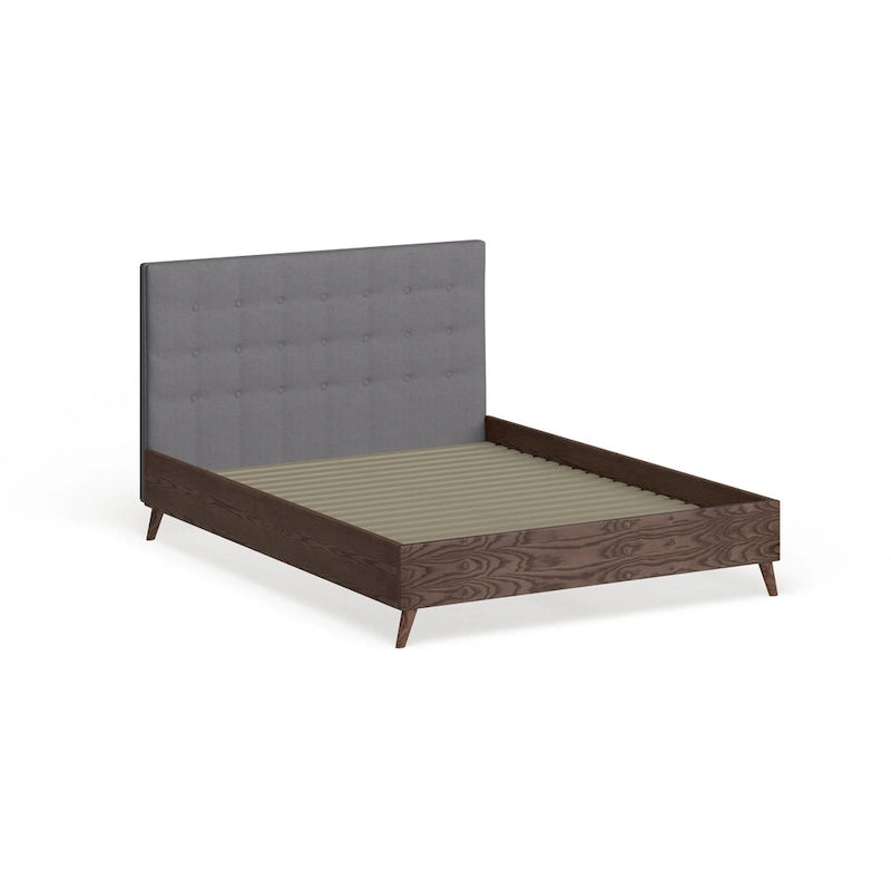 Carson Carrington Harjavalta Mid-century Grey Upholstered Walnut Wood Platform Bed