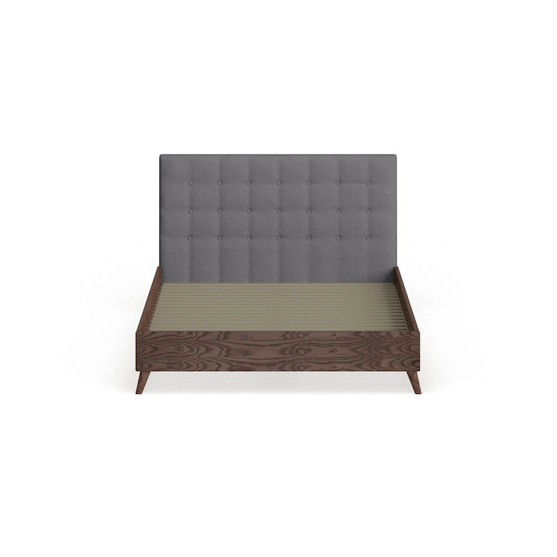 Carson Carrington Harjavalta Mid-century Grey Upholstered Walnut Wood Platform Bed