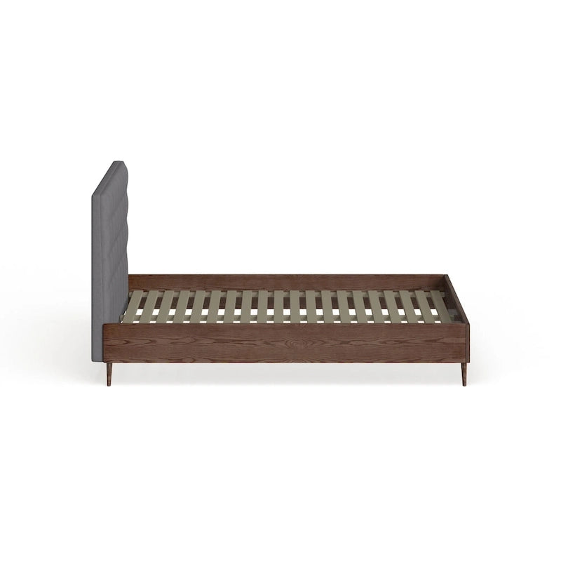 Carson Carrington Harjavalta Mid-century Grey Upholstered Walnut Wood Platform Bed