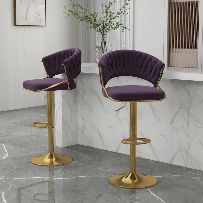Set of 2 Bar Stool Adjustable Height with Swivel Seat