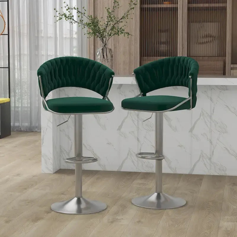 Set of 2 Bar Stool Adjustable Height with Swivel Seat