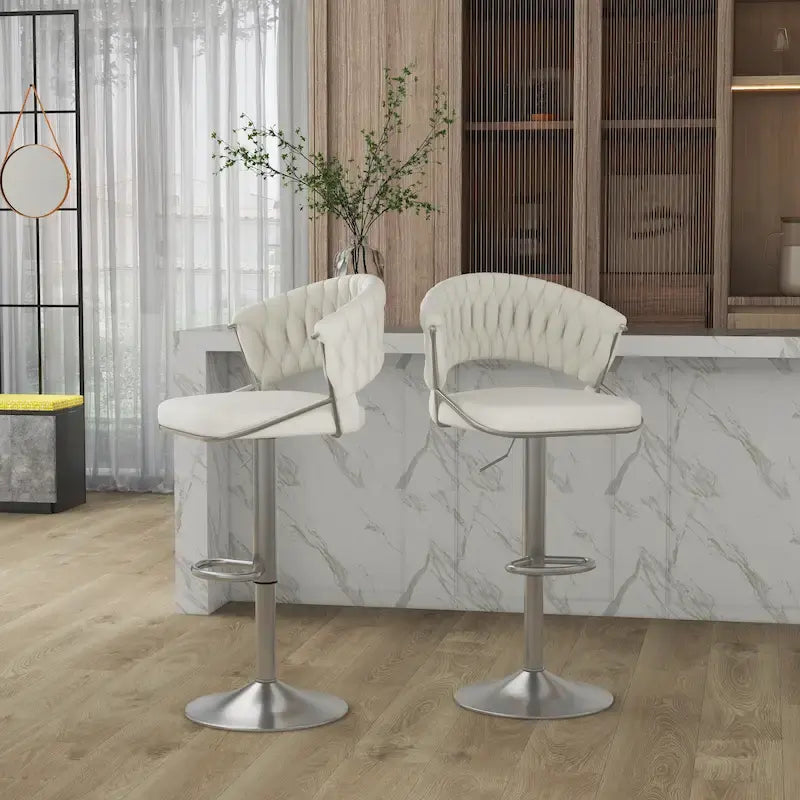 Set of 2 Bar Stool Adjustable Height with Swivel Seat