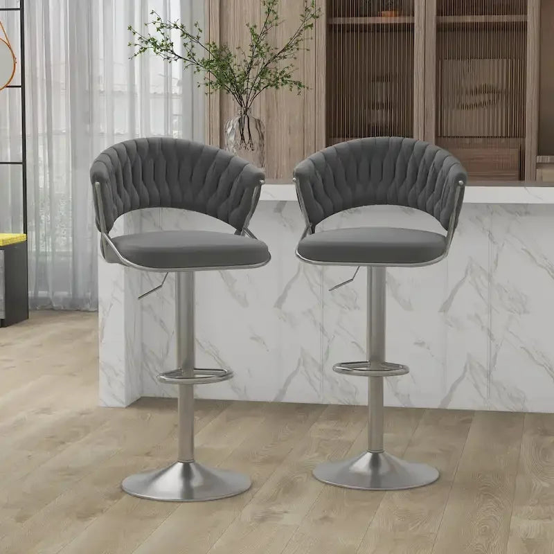 Set of 2 Bar Stool Adjustable Height with Swivel Seat