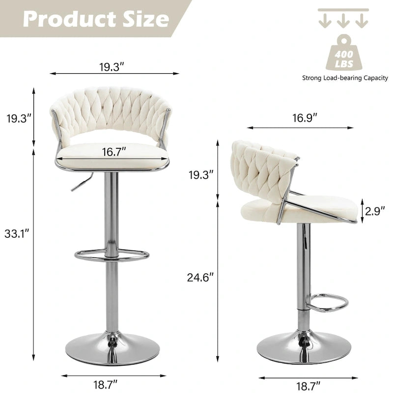 Set of 2 Bar Stool Adjustable Height with Swivel Seat