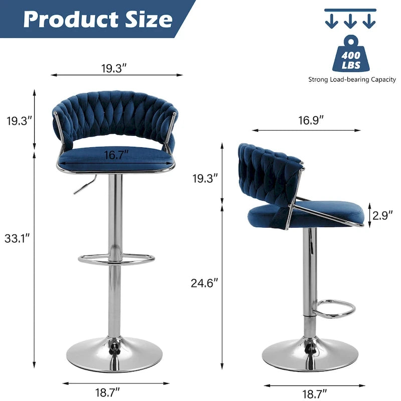 Set of 2 Bar Stool Adjustable Height with Swivel Seat