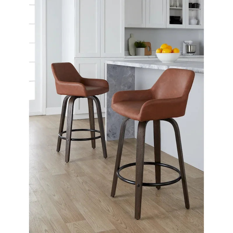 Porch & Den Galotti 26 Fixed-Height Counter Stool with Bent Wood Legs & Round Footrest (Set of 2)