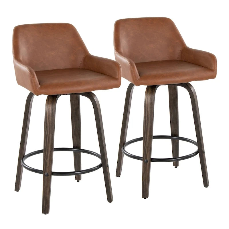 Porch & Den Galotti 26 Fixed-Height Counter Stool with Bent Wood Legs & Round Footrest (Set of 2)