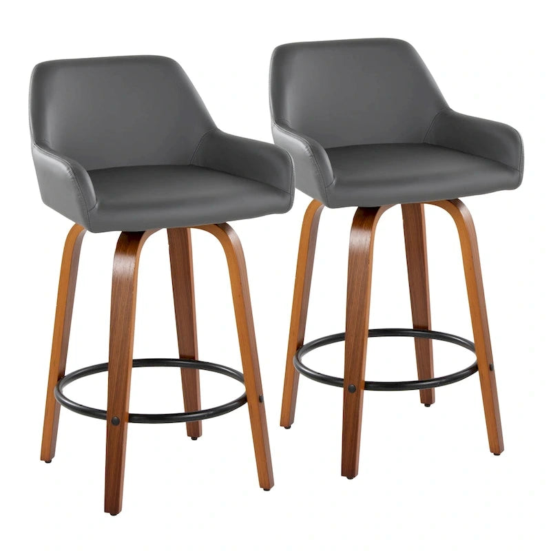 Porch & Den Galotti 26 Fixed-Height Counter Stool with Bent Wood Legs & Round Footrest (Set of 2)