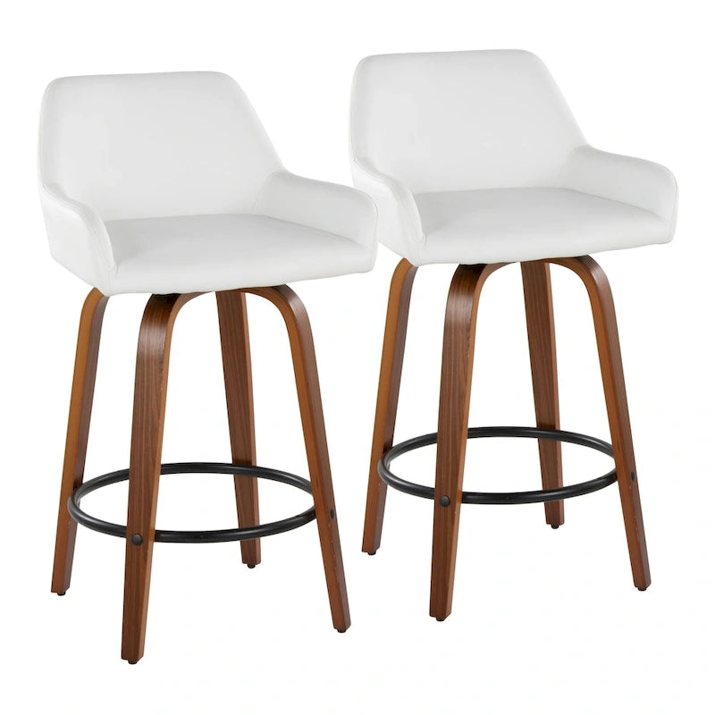 Porch & Den Galotti 26 Fixed-Height Counter Stool with Bent Wood Legs & Round Footrest (Set of 2)