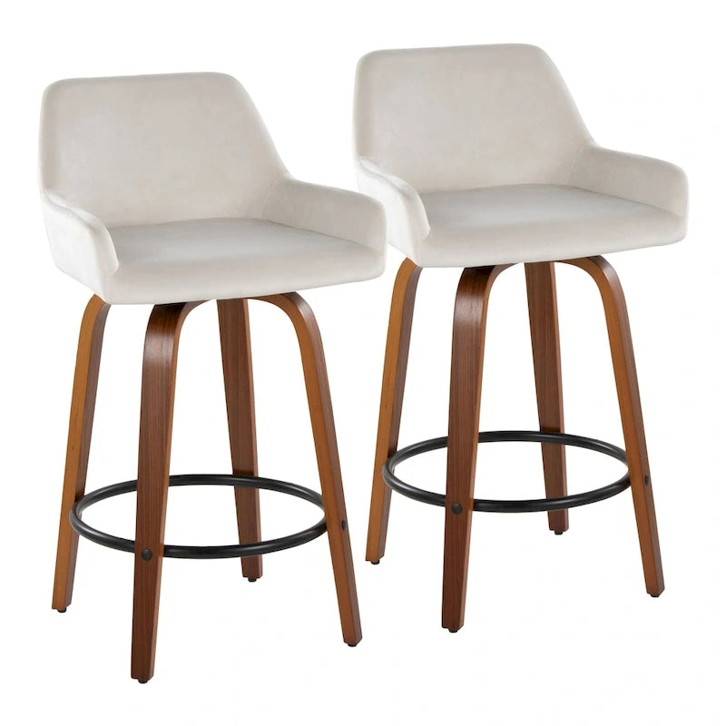 Porch & Den Galotti 26 Fixed-Height Counter Stool with Bent Wood Legs & Round Footrest (Set of 2)