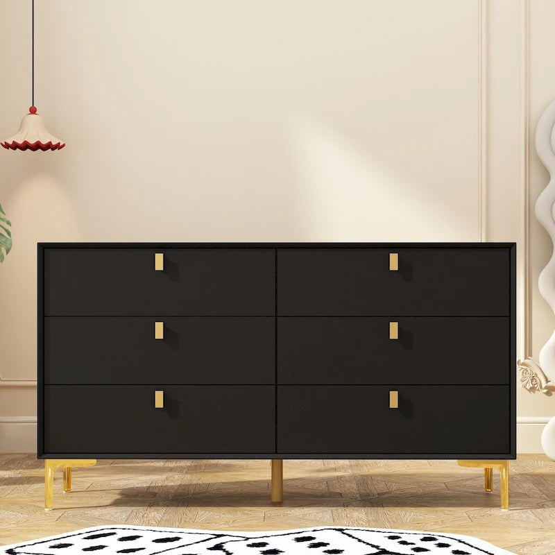 Dresser Modern Dresser for Bedroom, 6 Drawer Double Dresser Sideboard