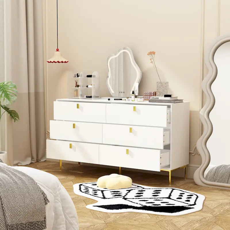 Dresser Modern Dresser for Bedroom, 6 Drawer Double Dresser Sideboard