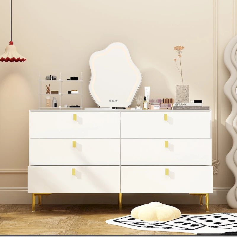 Dresser Modern Dresser for Bedroom, 6 Drawer Double Dresser Sideboard