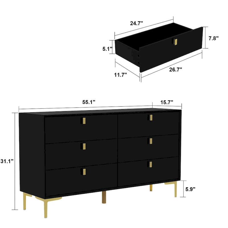 Dresser Modern Dresser for Bedroom, 6 Drawer Double Dresser Sideboard