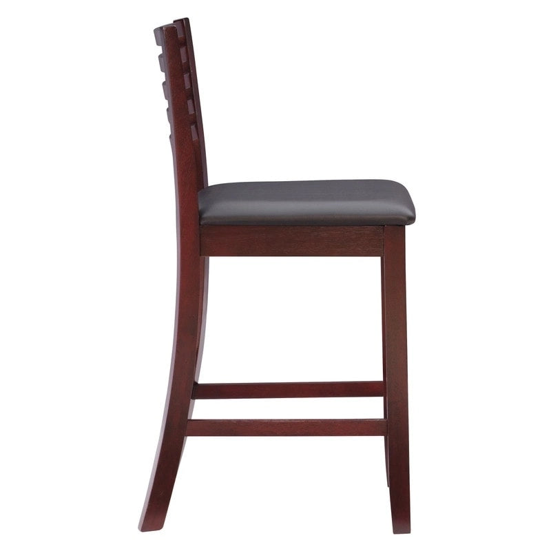 Linon Piedmont Faux Leather/Fabric 24-Inch Ladder Back Counter Stool