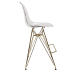 LeisureMod Cresco Acrylic Barstool with Gold Chrome Base and Footrest