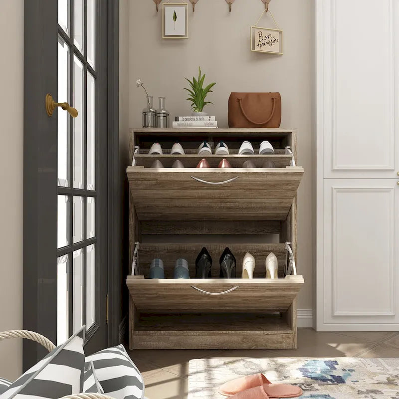 FUFU&GAGA 2 Tiers Shoe Rack Cabinet Shoe Cabinet Space-Saving