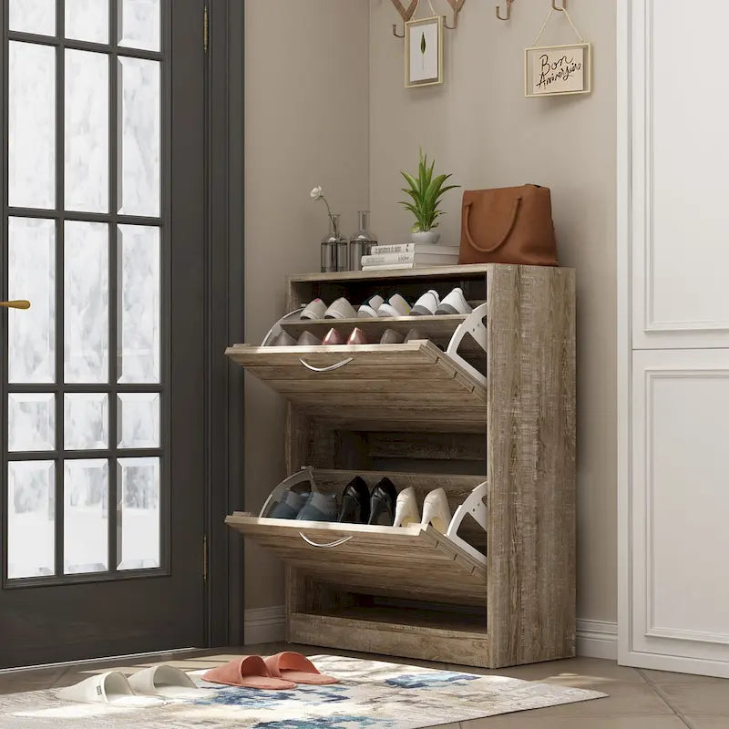 FUFU&GAGA 2 Tiers Shoe Rack Cabinet Shoe Cabinet Space-Saving