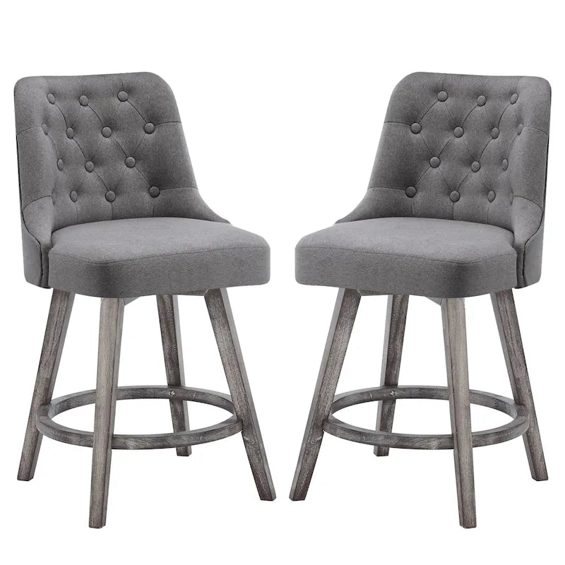 HOMYKA Tufted Swivel Bar Stool with Wood Grain Chair Legs Set of 2