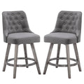 HOMYKA Tufted Swivel Bar Stool with Wood Grain Chair Legs Set of 2