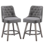 HOMYKA Tufted Swivel Bar Stool with Wood Grain Chair Legs Set of 2