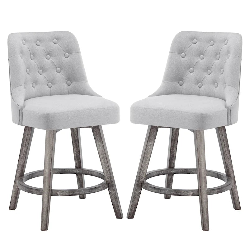 HOMYKA Tufted Swivel Bar Stool with Wood Grain Chair Legs Set of 2