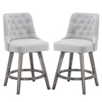 HOMYKA Tufted Swivel Bar Stool with Wood Grain Chair Legs Set of 2