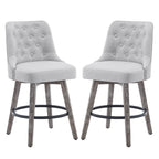 HOMYKA Tufted Swivel Bar Stool with Wood Grain Chair Legs Set of 2
