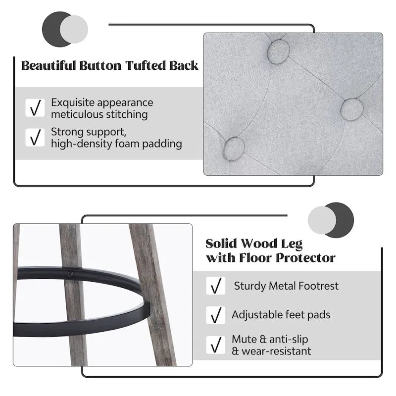 HOMYKA Tufted Swivel Bar Stool with Wood Grain Chair Legs Set of 2