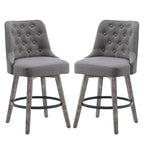 HOMYKA Tufted Swivel Bar Stool with Wood Grain Chair Legs Set of 2
