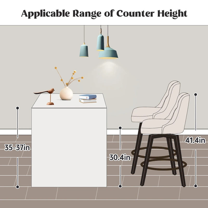 HOMYKA Tufted Swivel Bar Stool with Wood Grain Chair Legs Set of 2