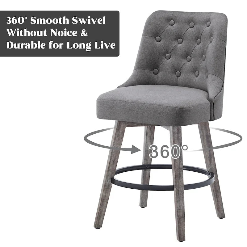 HOMYKA Tufted Swivel Bar Stool with Wood Grain Chair Legs Set of 2