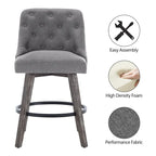 HOMYKA Tufted Swivel Bar Stool with Wood Grain Chair Legs Set of 2
