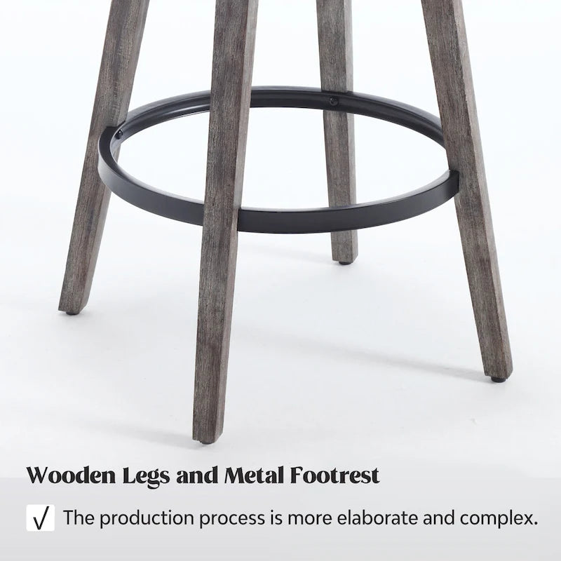 HOMYKA Tufted Swivel Bar Stool with Wood Grain Chair Legs Set of 2