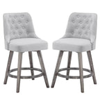 HOMYKA Tufted Swivel Bar Stool with Wood Grain Chair Legs Set of 2